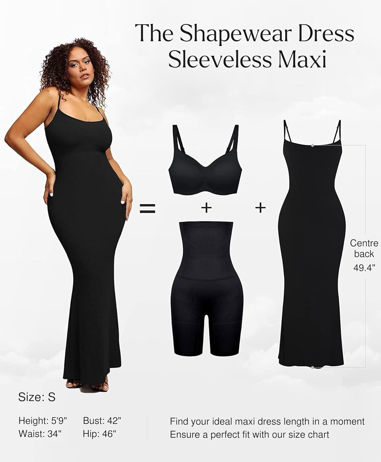 Shapewear Dress Womens Summer Long Dresses Built-In Bra Slip Bodycon Maxi Dress with Adjustable Straps