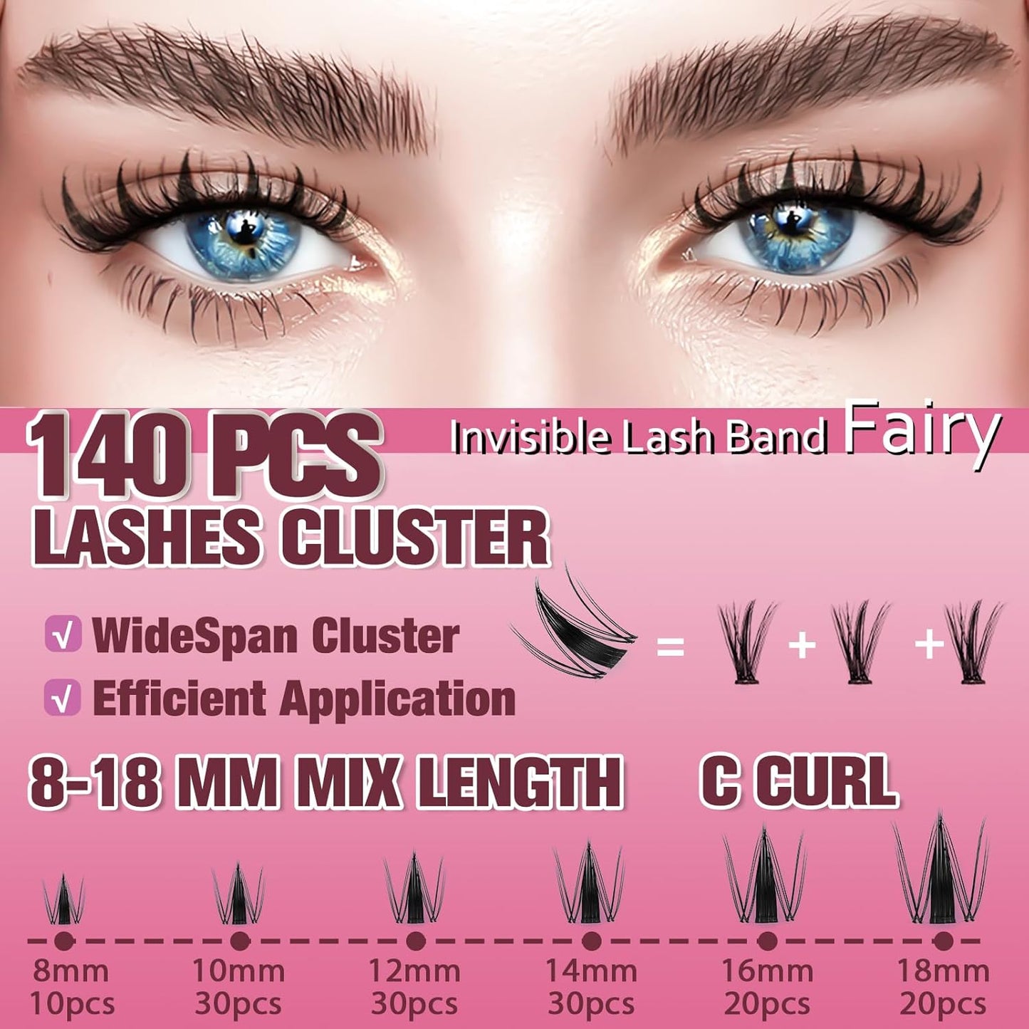 Fairy Lash Clusters Kit 8-18Mm Manga Eyelash Clusters C Curl - Widespan DIY Eyelash Extensions Kit Wet-Look Spiky Anime Lashes Individual Fake Eyelashes Clusters Kit Ultra-Thin Invisible Lash Band