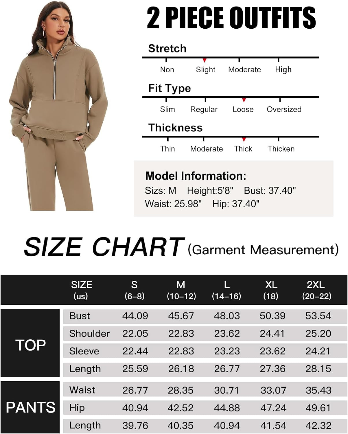 Women'S Fleece Two Piece Tracksuit: Half Zip Sweatshirt & Jogger Pant Set