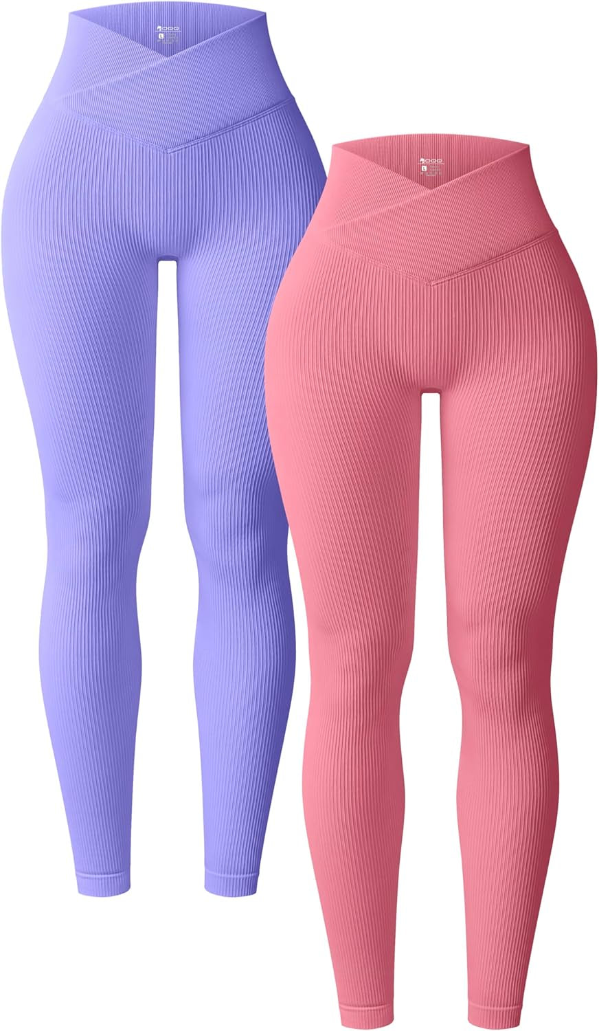 Women'S 2 Piece Yoga Leggings Ribbed Seamless Workout High Waist Cross over Athletic Exercise Leggings