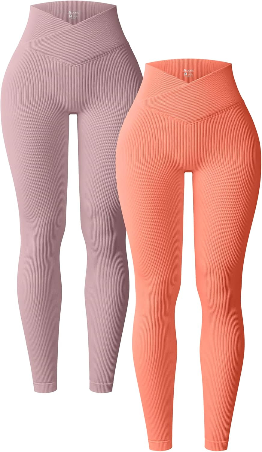 Women'S 2 Piece Yoga Leggings Ribbed Seamless Workout High Waist Cross over Athletic Exercise Leggings