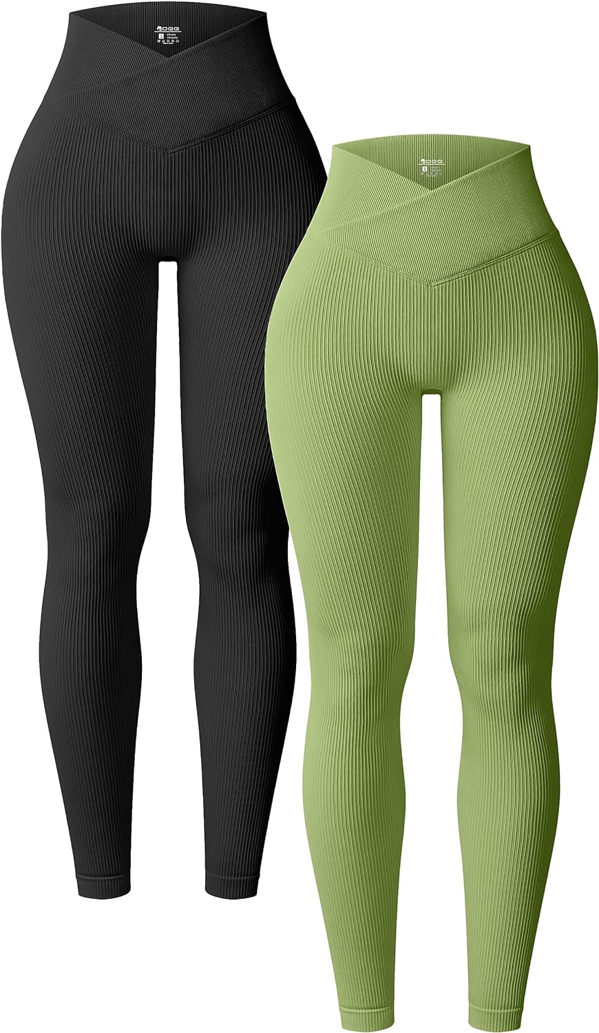 Women'S 2 Piece Yoga Leggings Ribbed Seamless Workout High Waist Cross over Athletic Exercise Leggings