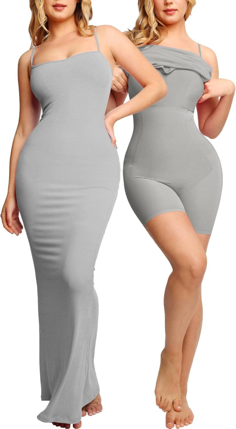 Shapewear Dress Womens Summer Long Dresses Built-In Bra Slip Bodycon Maxi Dress with Adjustable Straps