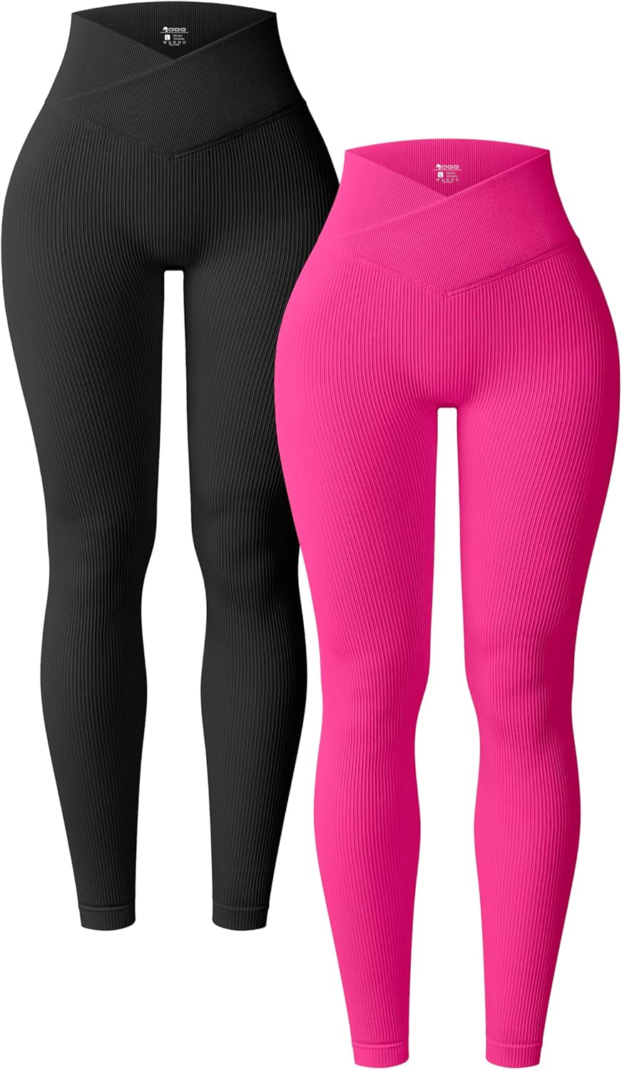 Women'S 2 Piece Yoga Leggings Ribbed Seamless Workout High Waist Cross over Athletic Exercise Leggings