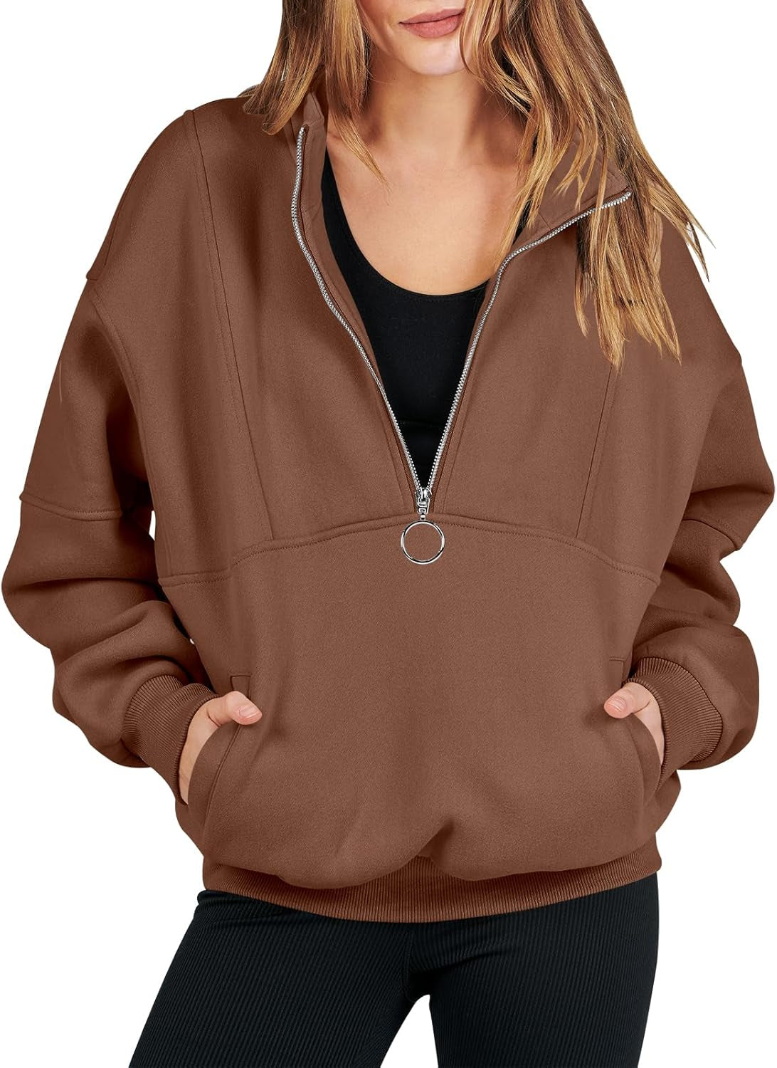 Women'S Oversized Half Zip Fleece Sweatshirts 