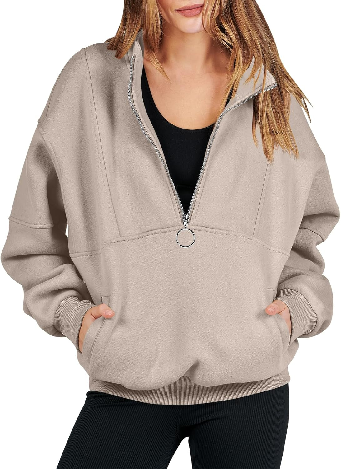 Women'S Oversized Half Zip Fleece Sweatshirts 