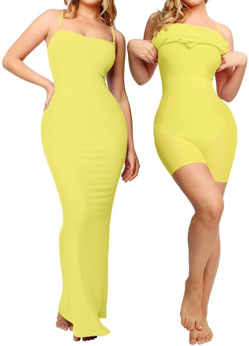 Shapewear Dress Womens Summer Long Dresses Built-In Bra Slip Bodycon Maxi Dress with Adjustable Straps