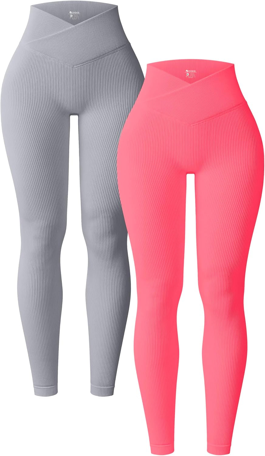 Women'S 2 Piece Yoga Leggings Ribbed Seamless Workout High Waist Cross over Athletic Exercise Leggings