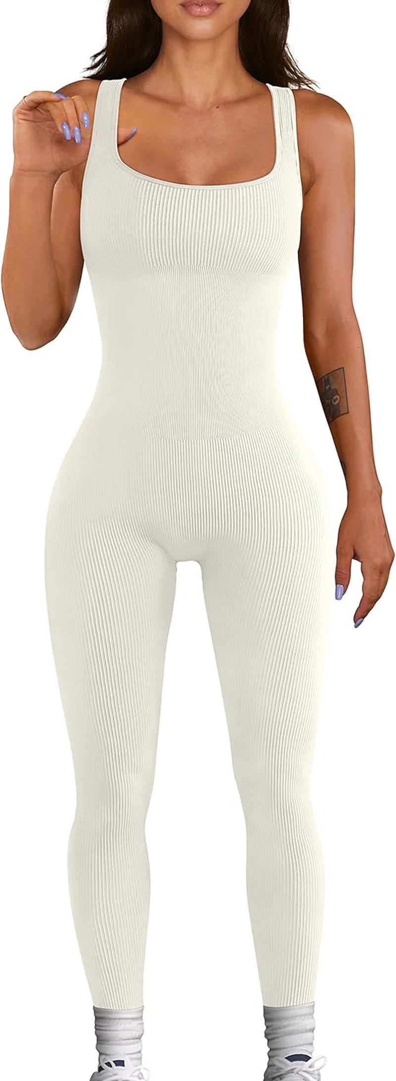 Women Seamless Jumpsuit Ribbed Bodycon One Piece Tank Top 