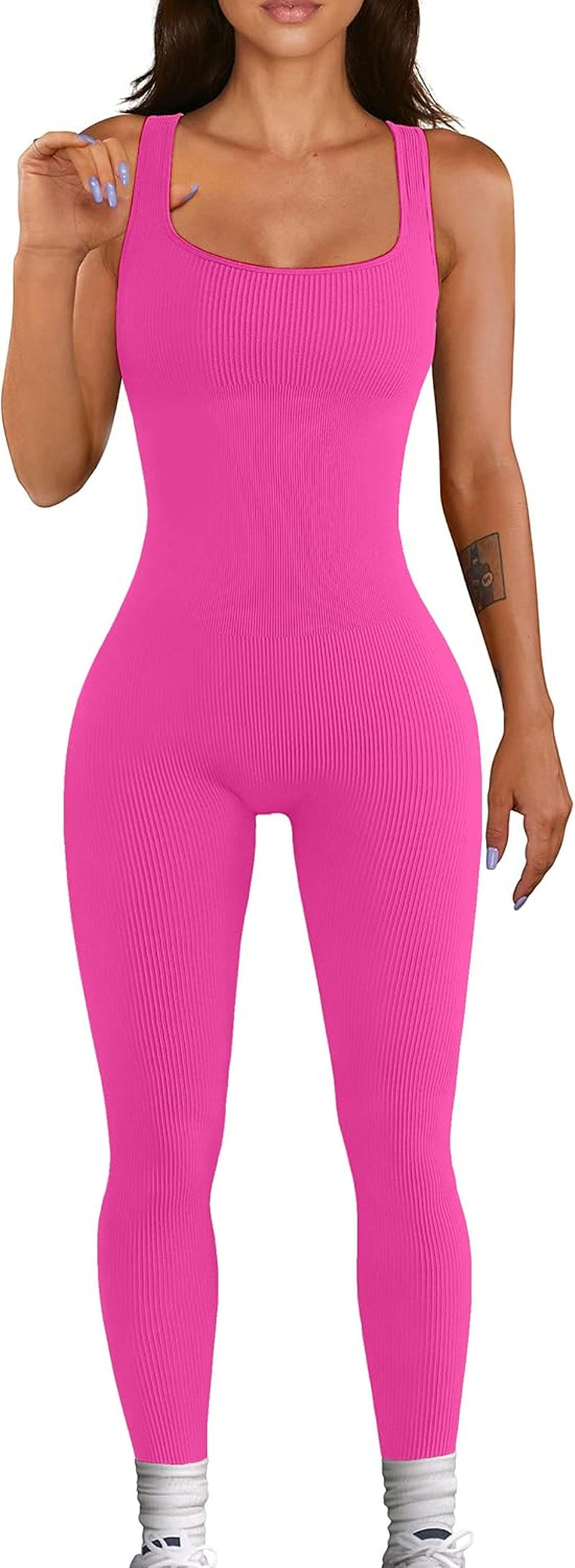 Women Seamless Jumpsuit Ribbed Bodycon One Piece Tank Top 