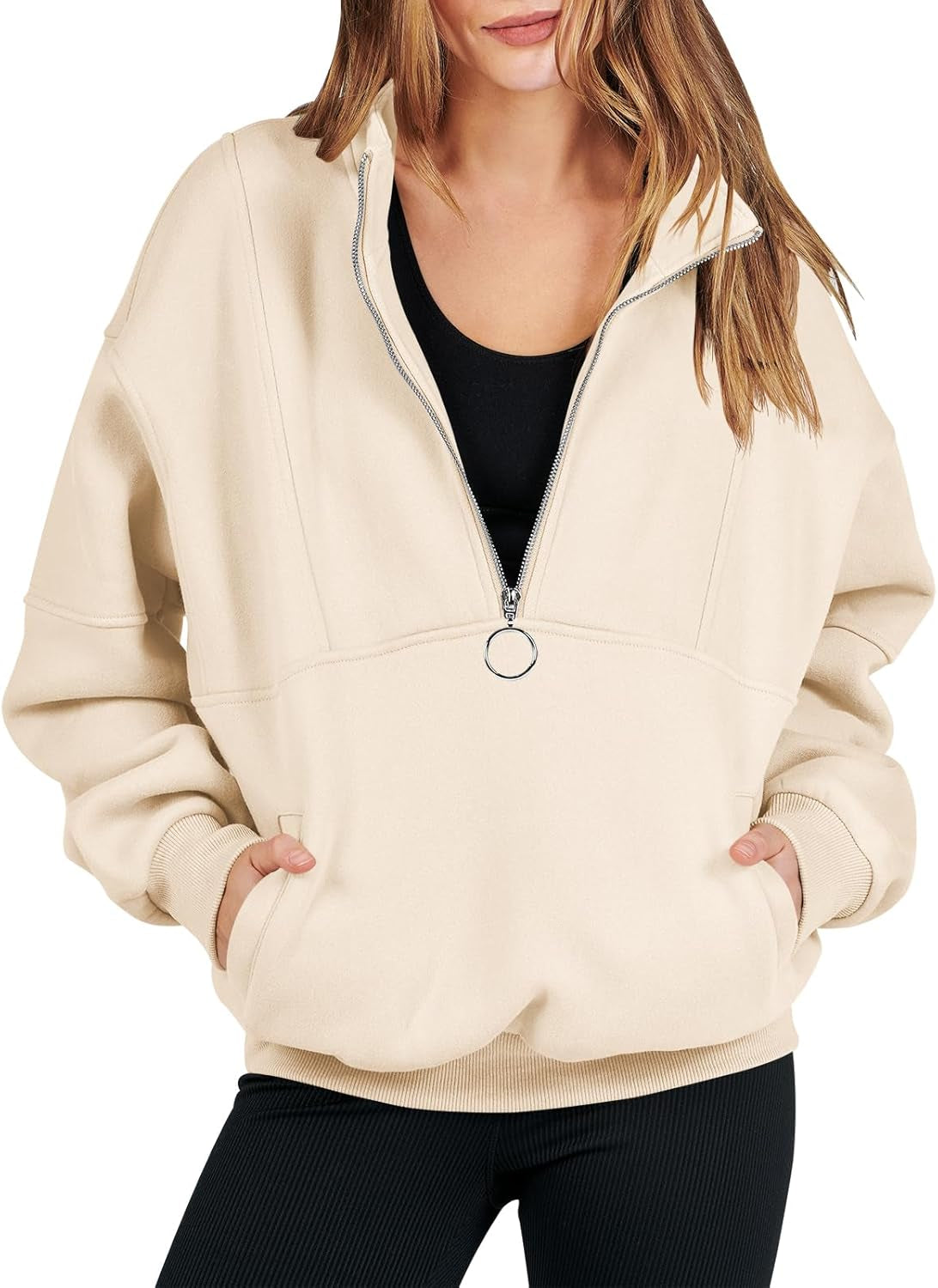 Women'S Oversized Half Zip Fleece Sweatshirts 