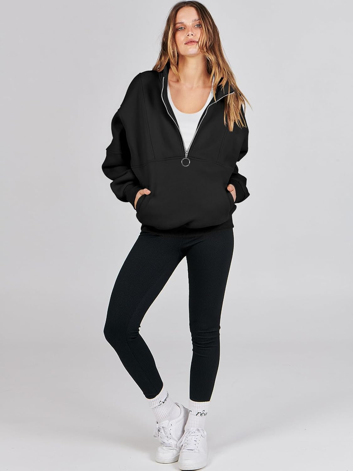 Women'S Oversized Half Zip Fleece Sweatshirts 