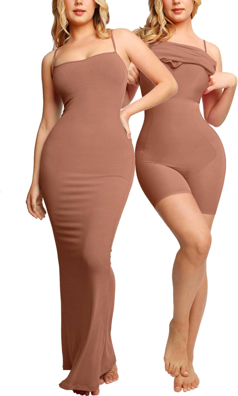 Shapewear Dress Womens Summer Long Dresses Built-In Bra Slip Bodycon Maxi Dress with Adjustable Straps