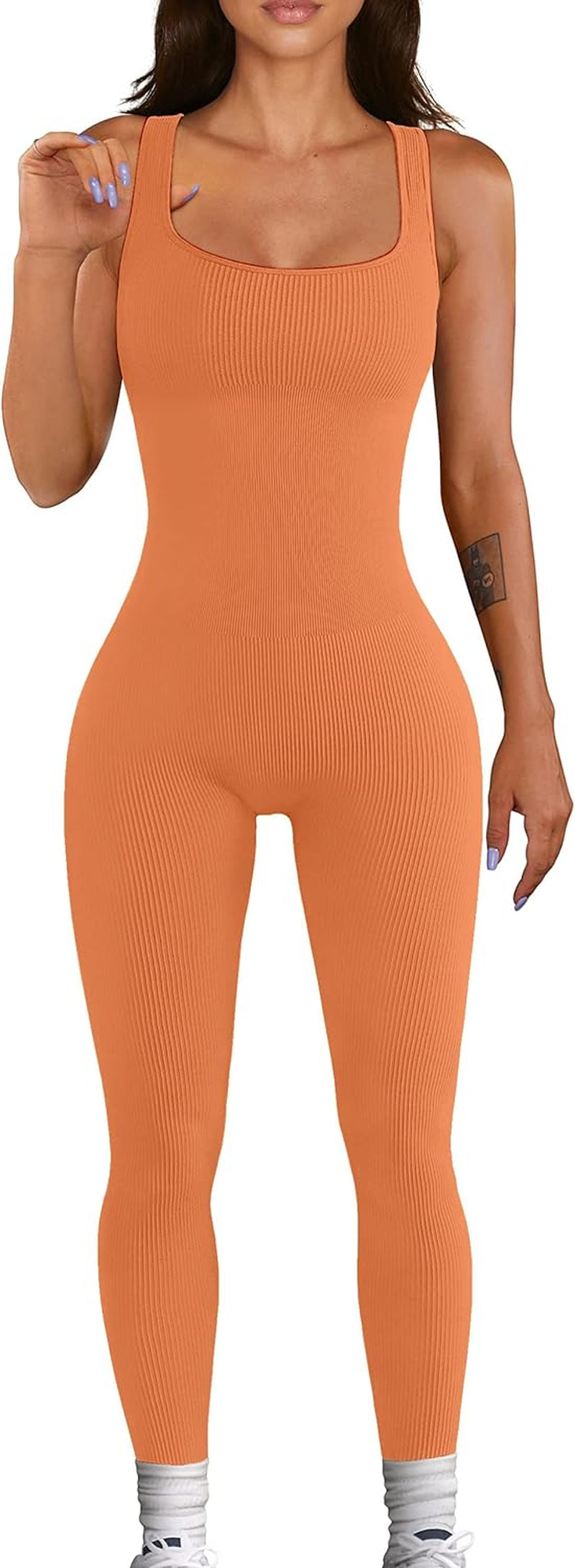 Women Seamless Jumpsuit Ribbed Bodycon One Piece Tank Top 