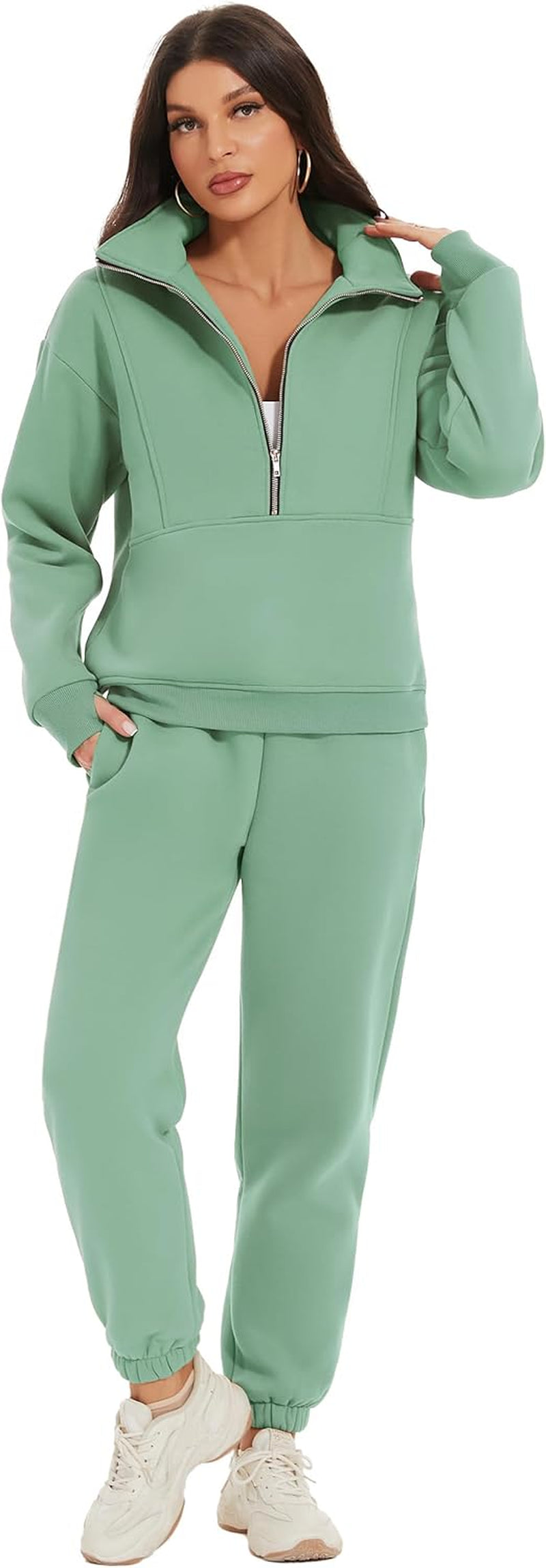 Women'S Fleece Two Piece Tracksuit: Half Zip Sweatshirt & Jogger Pant Set