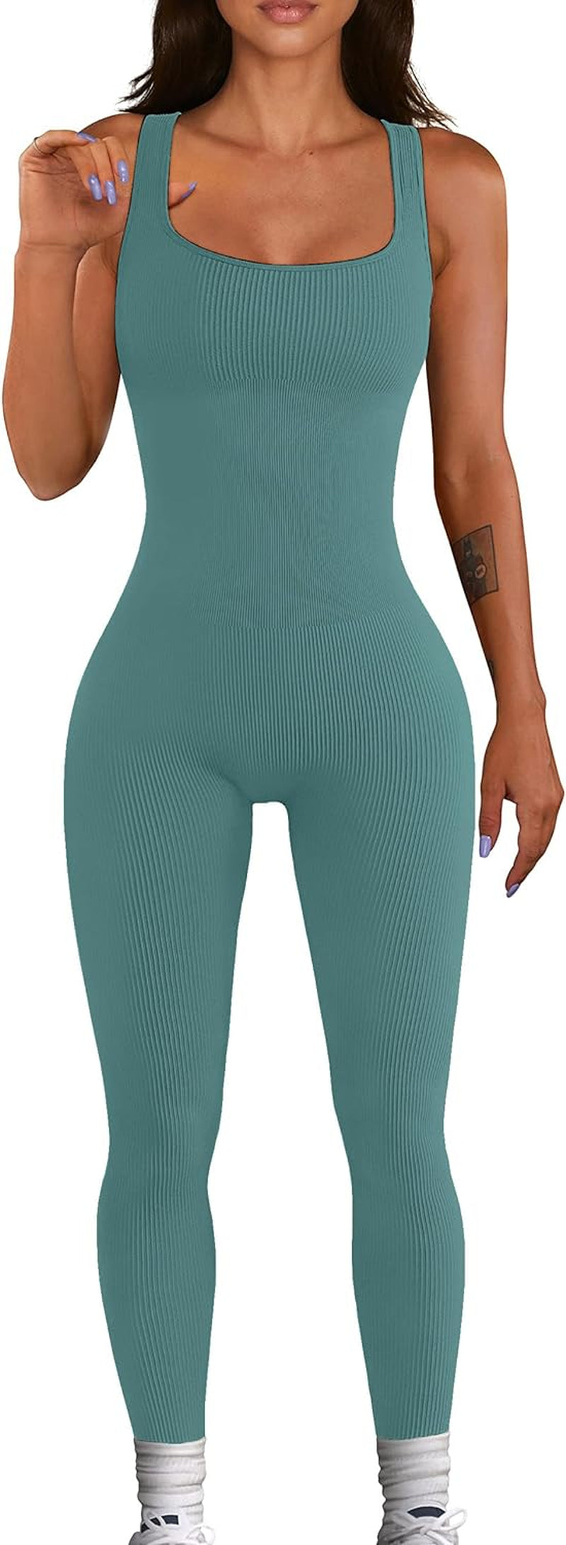 Women Seamless Jumpsuit Ribbed Bodycon One Piece Tank Top 