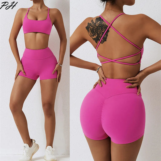 Sexy Workout Sportswear 2Pcs Sport Sets Pants/Shorts Options