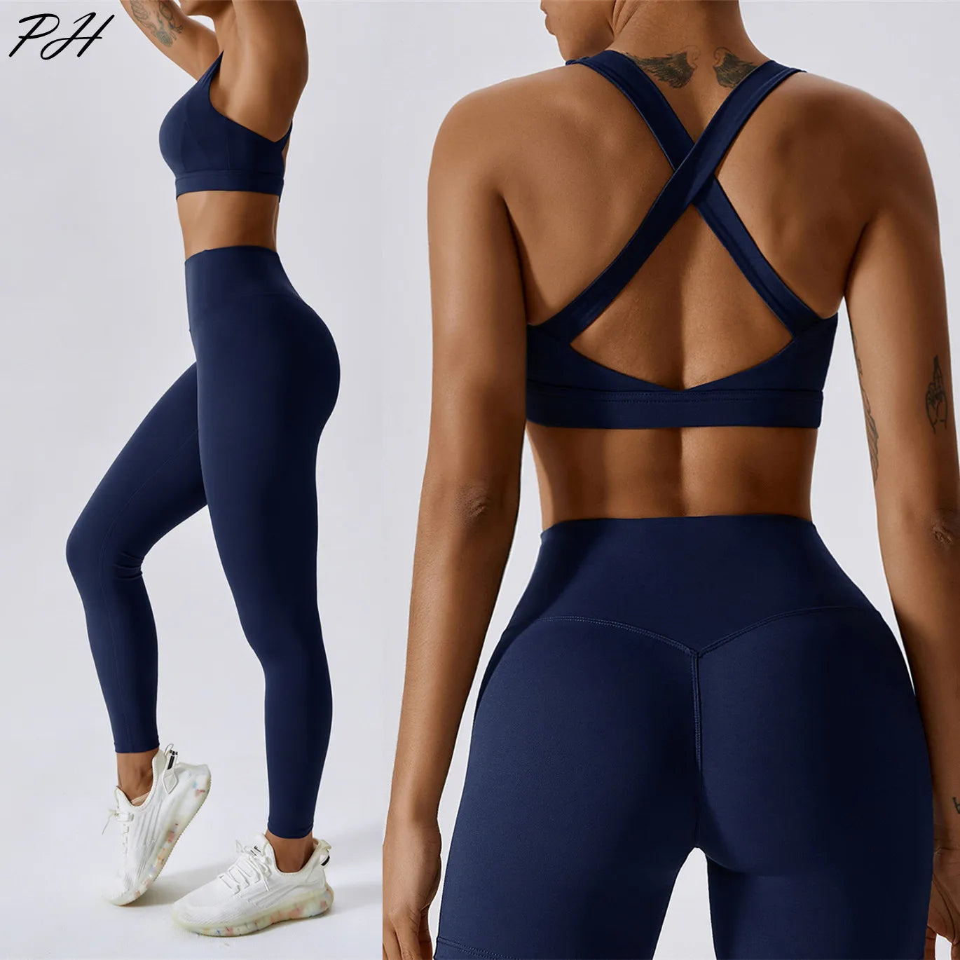 Yoga Set 2 Piece Women Sportswear Cross Back Bra Seamless