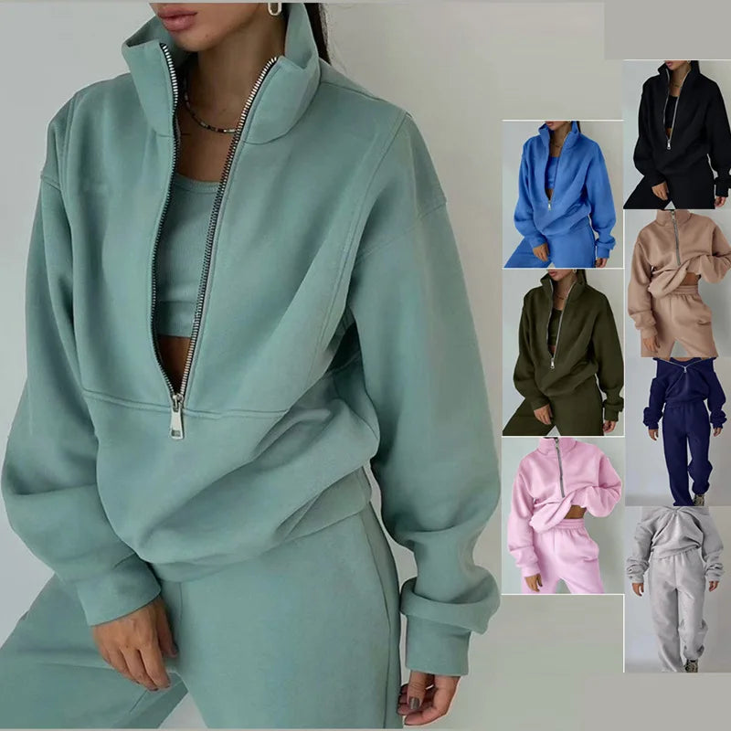 Women's Tracksuit Casual Solid Long Sleeve Hooded Two Piece Set