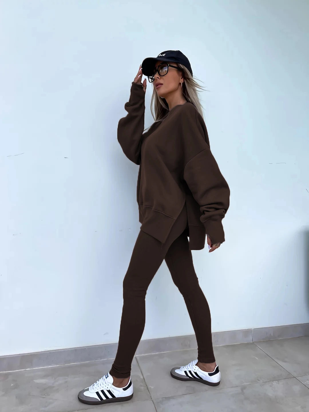 Stylish loose-fitting sweater women 2 pieces trousers sets