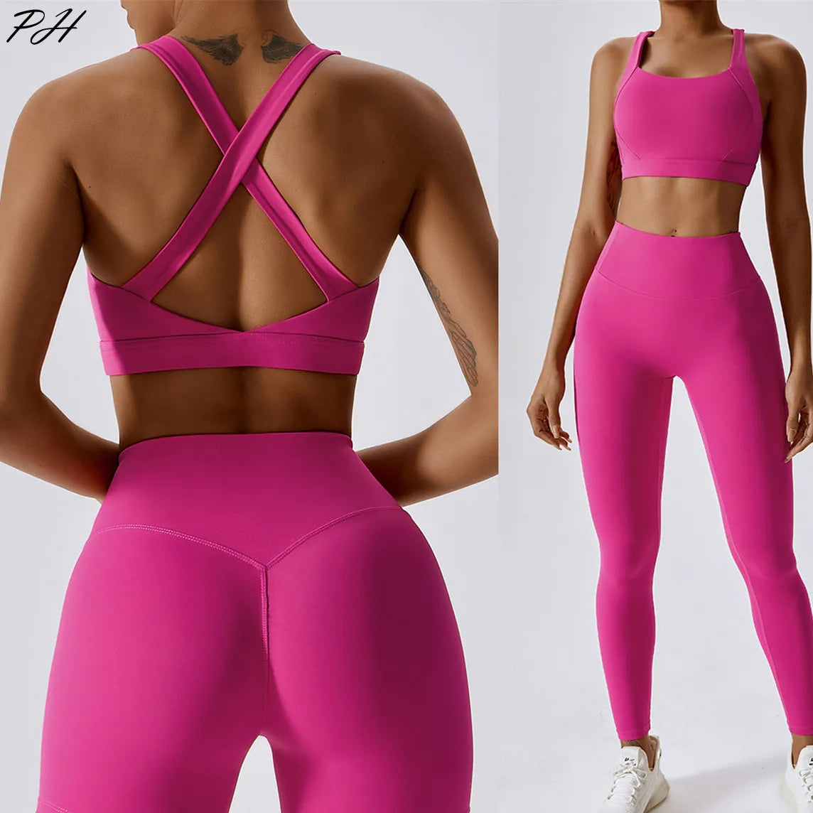 Yoga Set 2 Piece Women Sportswear Cross Back Bra Seamless