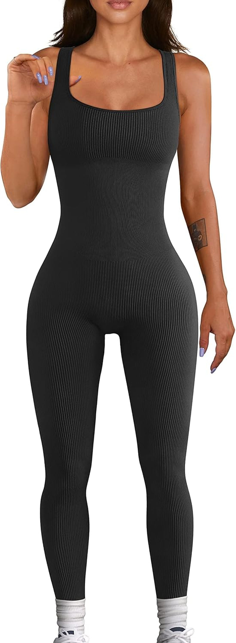 Women Seamless Jumpsuit Ribbed Bodycon One Piece Tank Top 