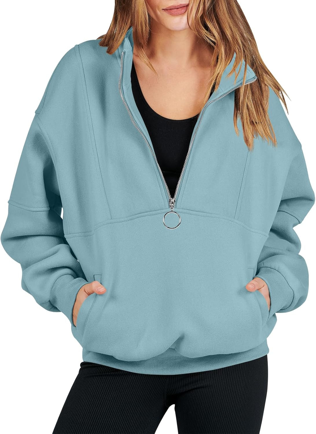 Women'S Oversized Half Zip Fleece Sweatshirts 