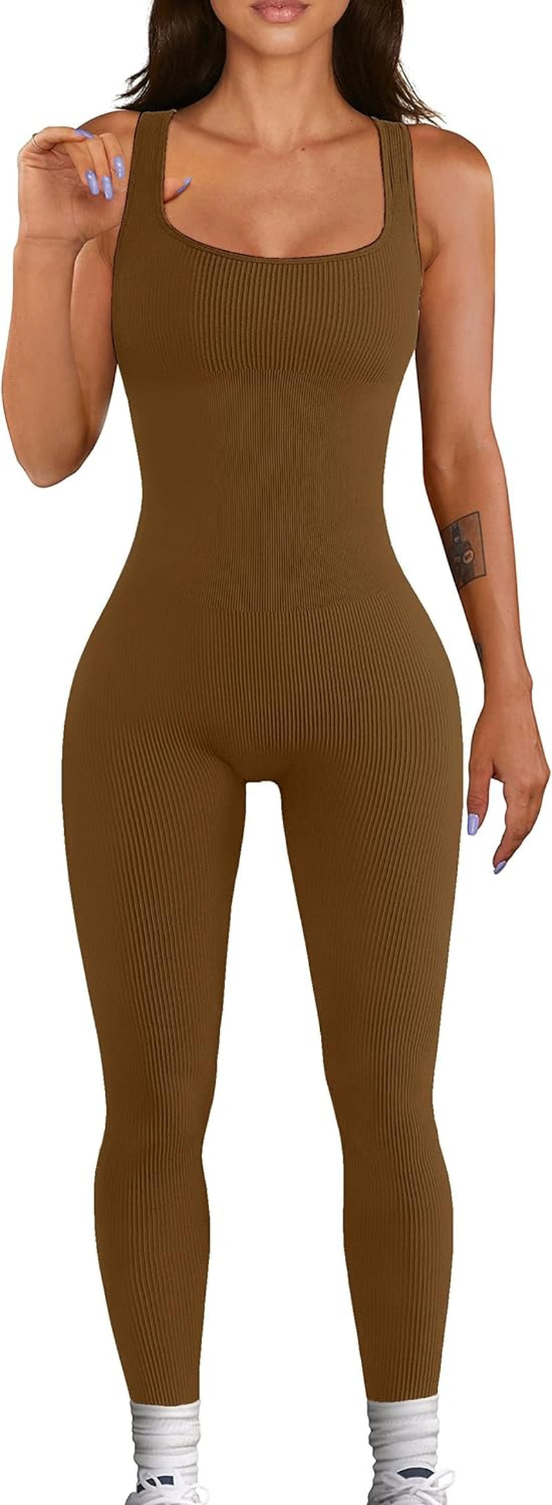 Women Seamless Jumpsuit Ribbed Bodycon One Piece Tank Top 