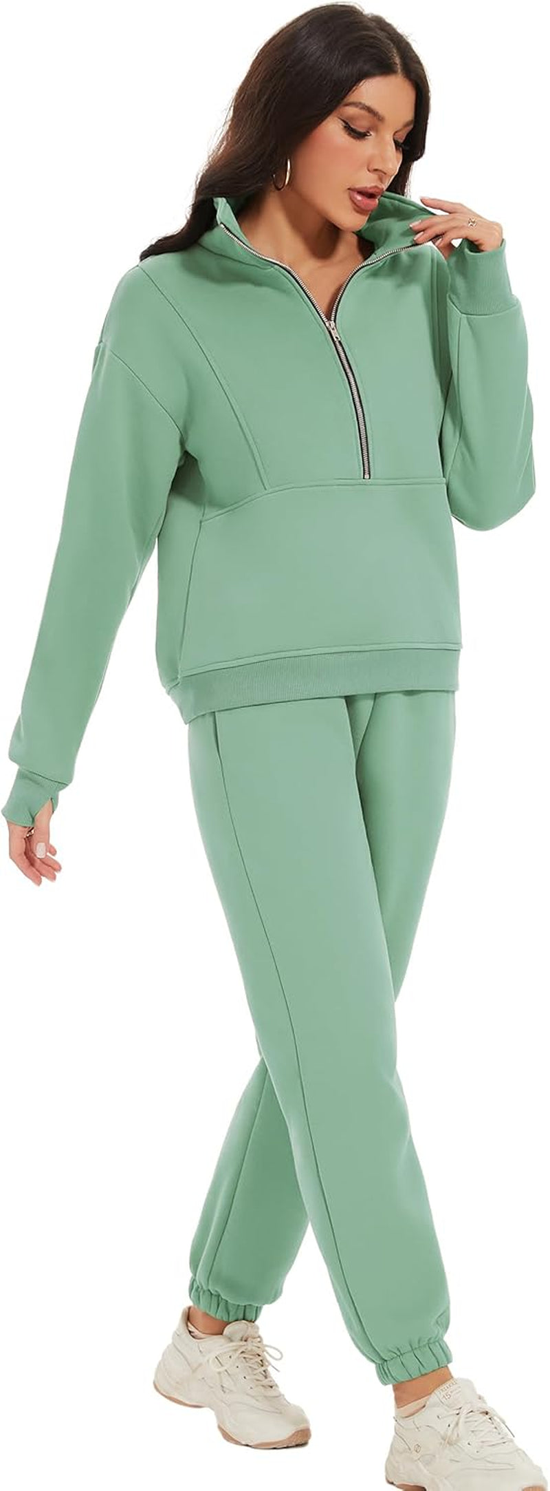 Women'S Fleece Two Piece Tracksuit: Half Zip Sweatshirt & Jogger Pant Set