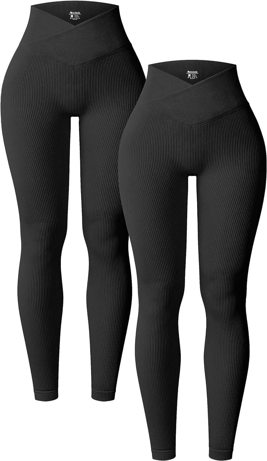 Women'S 2 Piece Yoga Leggings Ribbed Seamless Workout High Waist Cross over Athletic Exercise Leggings