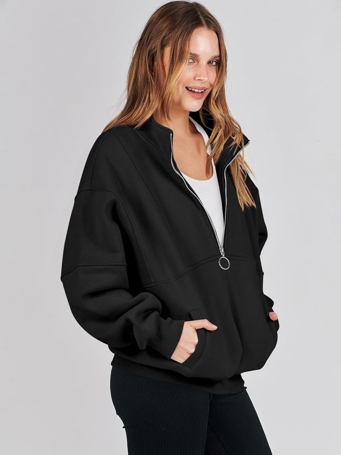 Women'S Oversized Half Zip Fleece Sweatshirts 