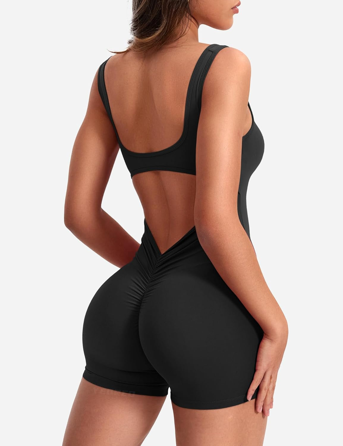 Fitness Ready Women's BodyCon One Piece Tummy Control V Back Scrunch