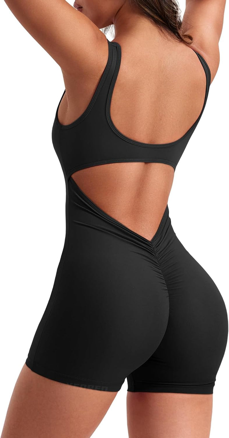 Fitness Ready Women's BodyCon One Piece Tummy Control V Back Scrunch