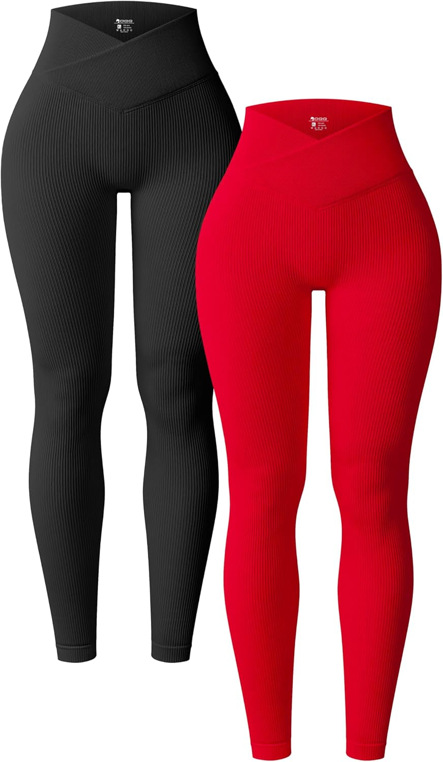 Women'S 2 Piece Yoga Leggings Ribbed Seamless Workout High Waist Cross over Athletic Exercise Leggings